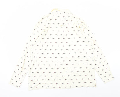 Cotton Traders Womens Ivory Geometric 100% Cotton Basic Polo Size M Collared - Robin Pattern