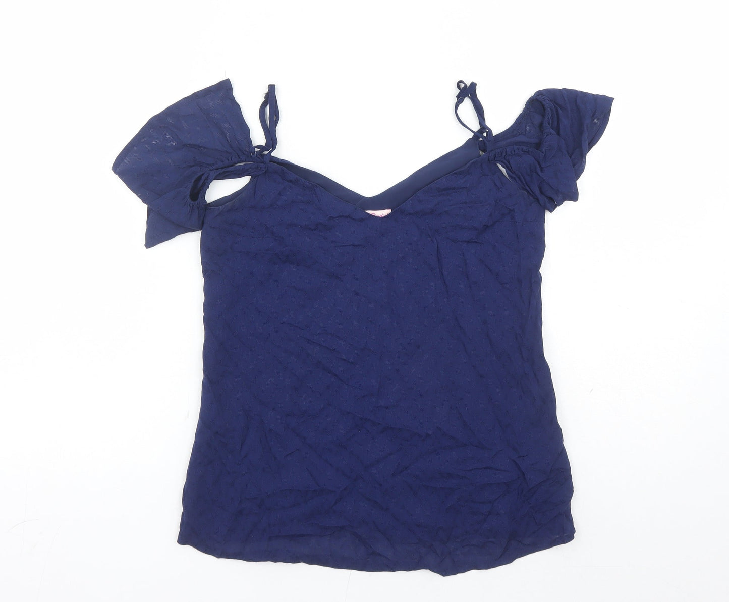 Candie's Womens Blue Geometric Polyester Basic Blouse Size XS V-Neck - Cold Shoulder