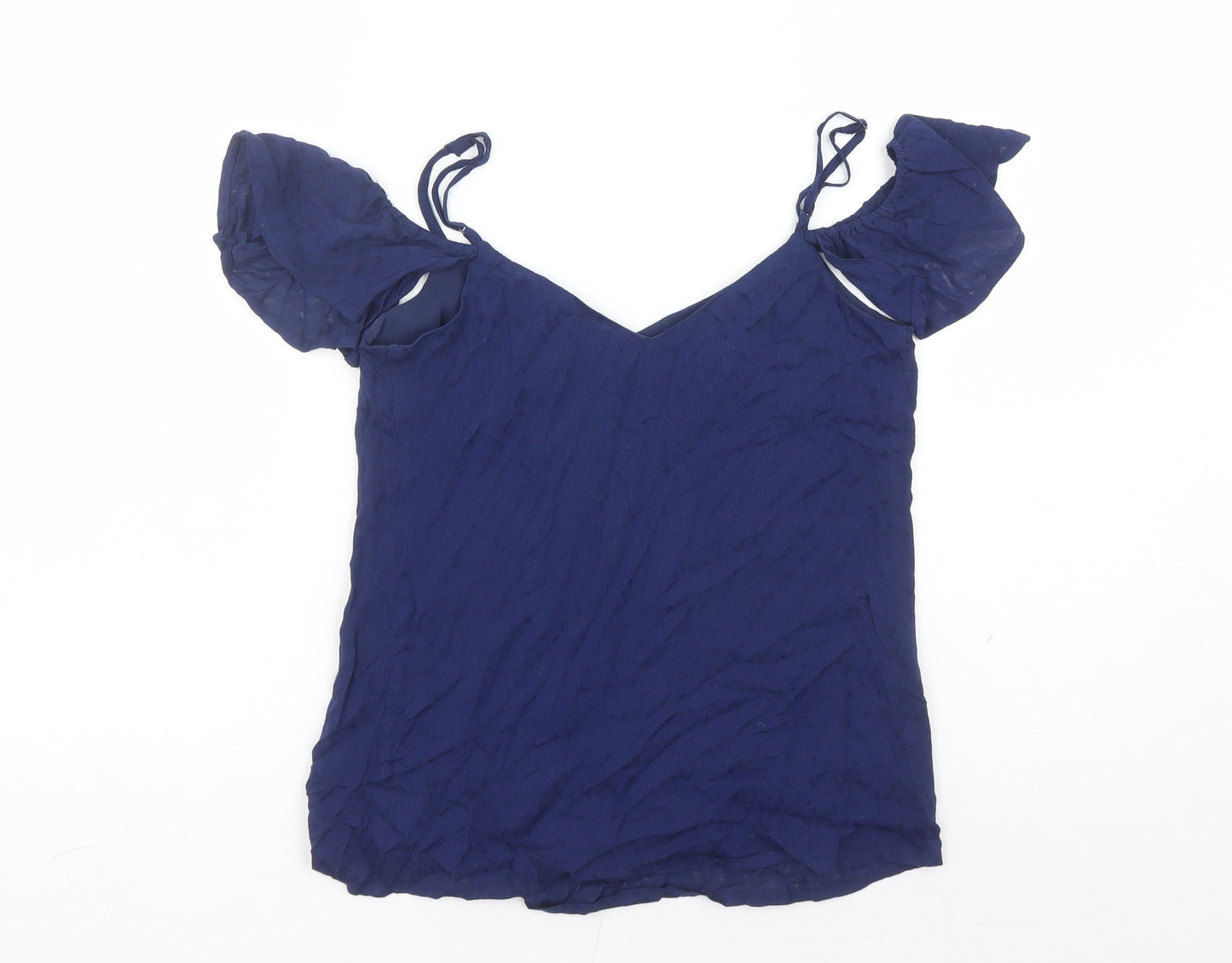 Candie's Womens Blue Geometric Polyester Basic Blouse Size XS V-Neck - Cold Shoulder