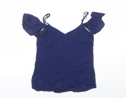 Candie's Womens Blue Geometric Polyester Basic Blouse Size XS V-Neck - Cold Shoulder