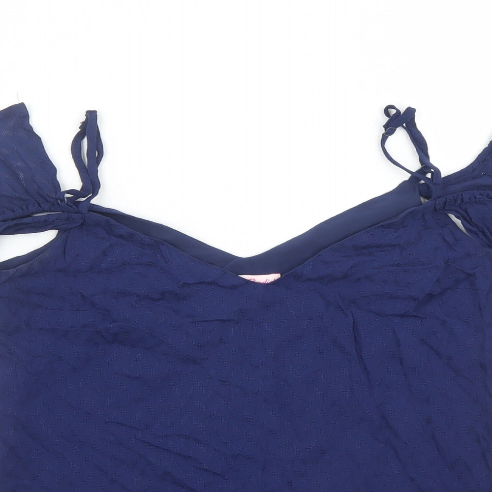 Candie's Womens Blue Geometric Polyester Basic Blouse Size XS V-Neck - Cold Shoulder