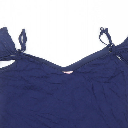 Candie's Womens Blue Geometric Polyester Basic Blouse Size XS V-Neck - Cold Shoulder