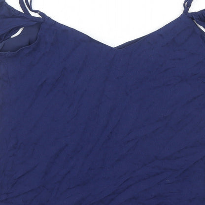 Candie's Womens Blue Geometric Polyester Basic Blouse Size XS V-Neck - Cold Shoulder