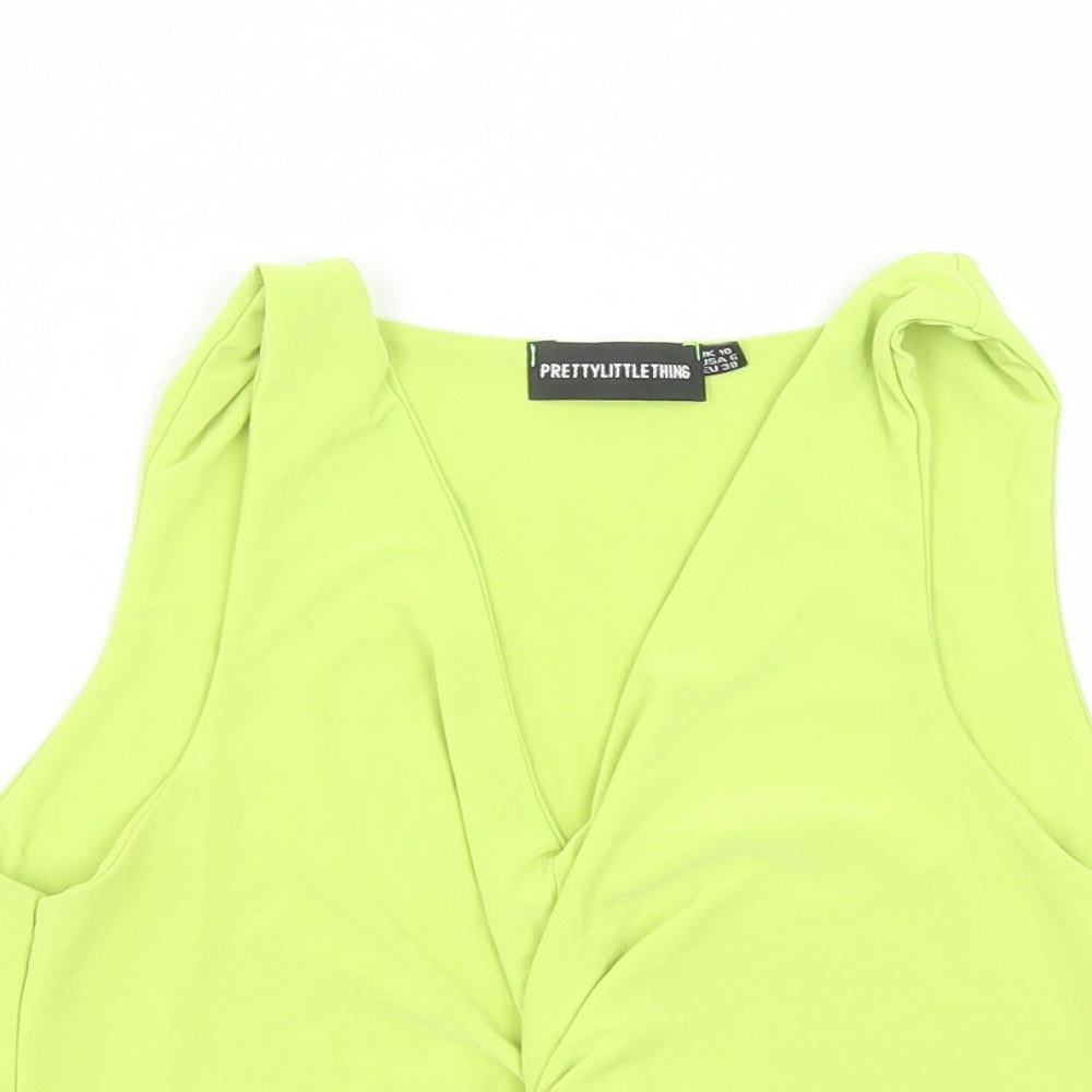 Womens UK Size 10 PRETTYLITTLETHING Green Cropped Tank