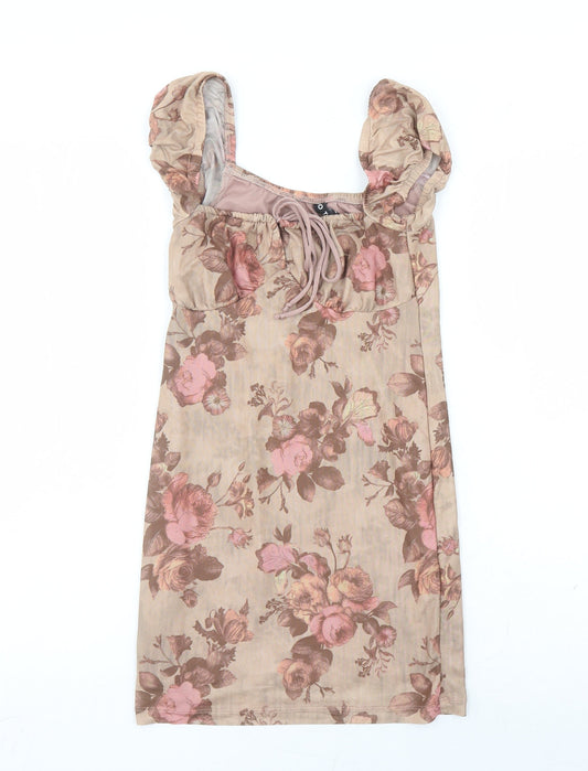 Motel Womens Brown Floral Polyester Mini Size XS Round Neck Pullover