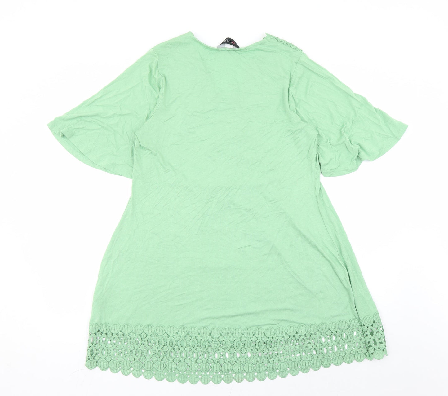 Yours Womens Green Viscose Basic T-Shirt Size 14 V-Neck - Crochet Detail