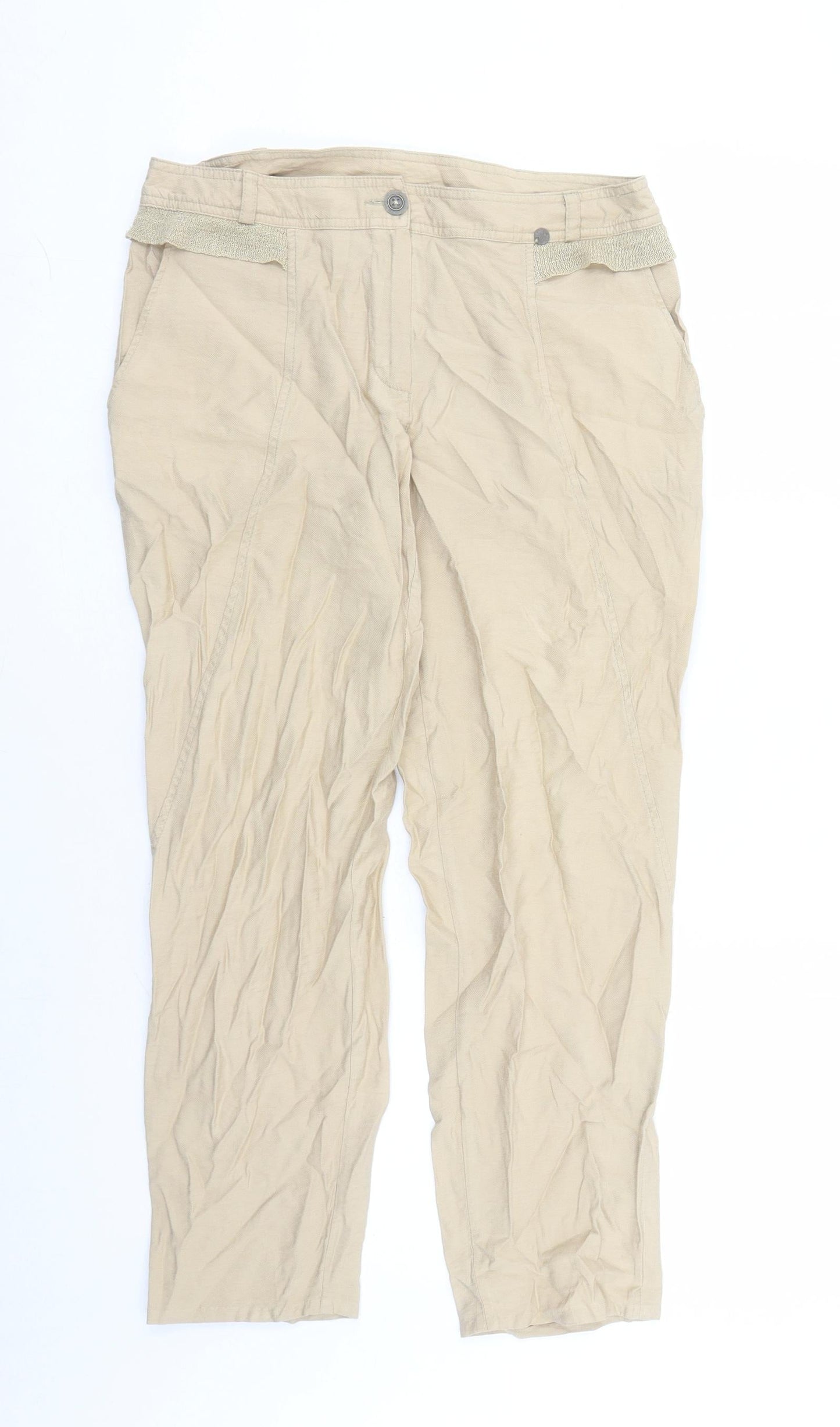 Mado et les Autres Womens Beige Viscose Cropped Trousers Size 10 L25 in Regular Zip