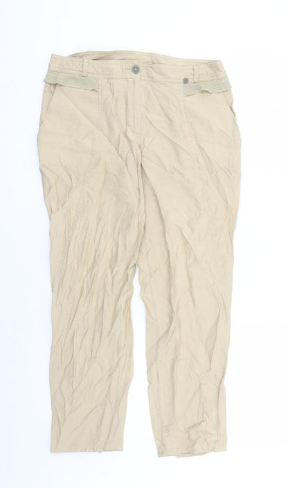 Mado et les Autres Womens Beige Viscose Cropped Trousers Size 10 L25 in Regular Zip