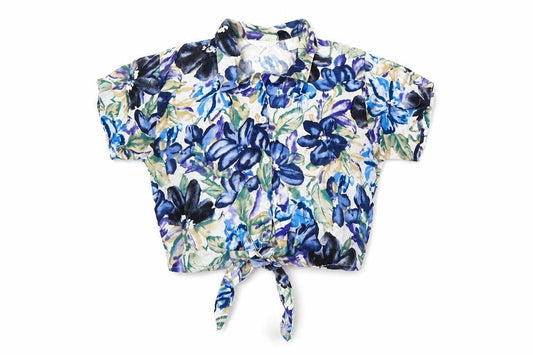 Emellia Womens Blue Floral Viscose Basic Button-Up Size 16 Collared