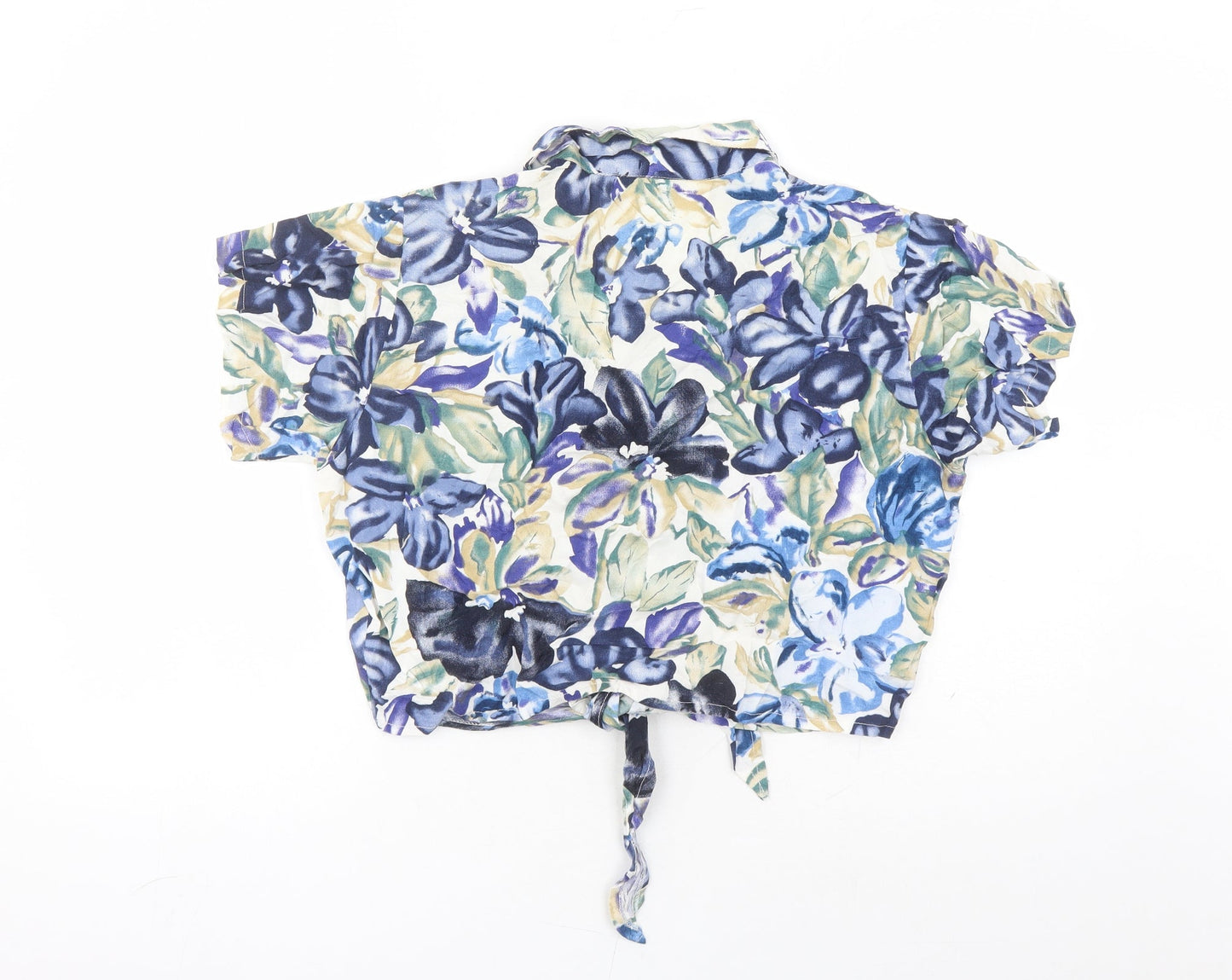 Emellia Womens Blue Floral Viscose Basic Button-Up Size 16 Collared
