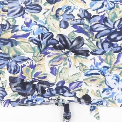 Emellia Womens Blue Floral Viscose Basic Button-Up Size 16 Collared