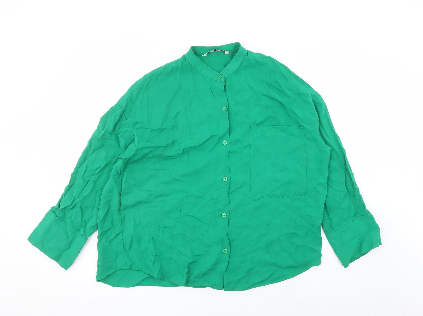 Womens UK Size S Zara Green Basic Button-Up