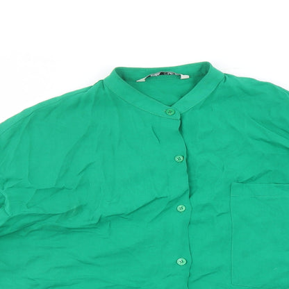 Womens UK Size S Zara Green Basic Button-Up