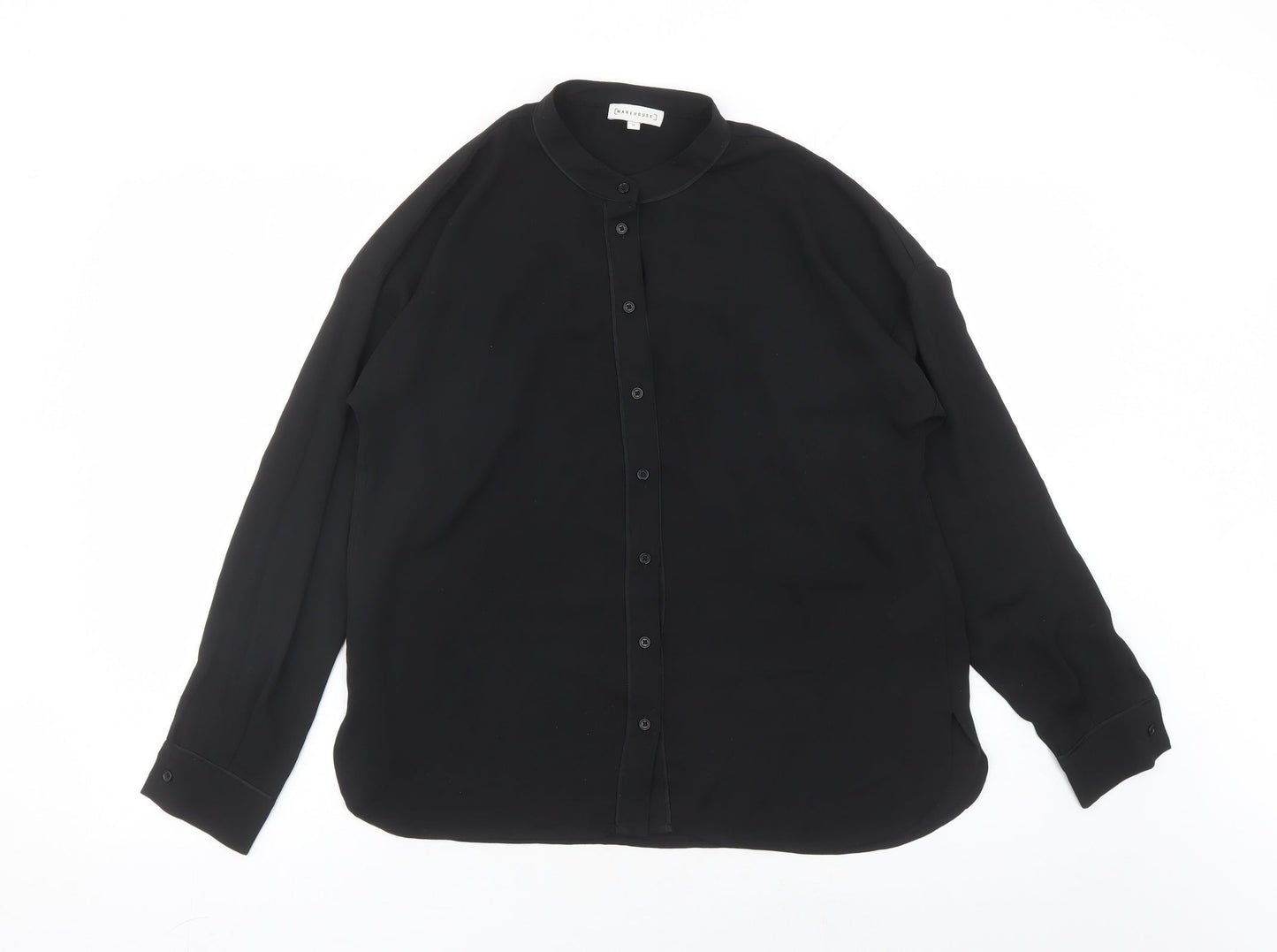 Womens UK Size 12 Warehouse Black Basic Button-Up