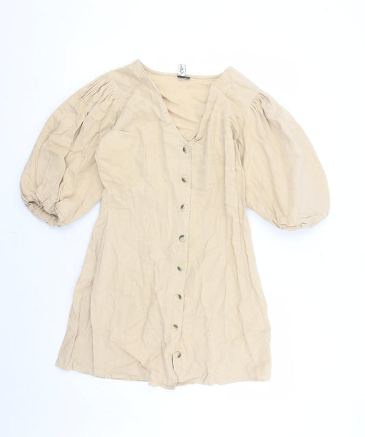 Influence Womens Beige Cotton A-Line Size 10 V-Neck Button