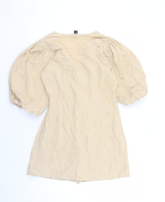 Influence Womens Beige Cotton A-Line Size 10 V-Neck Button
