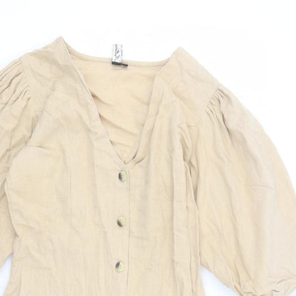 Influence Womens Beige Cotton A-Line Size 10 V-Neck Button