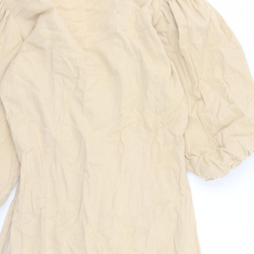 Influence Womens Beige Cotton A-Line Size 10 V-Neck Button