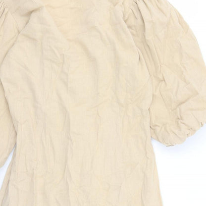 Influence Womens Beige Cotton A-Line Size 10 V-Neck Button