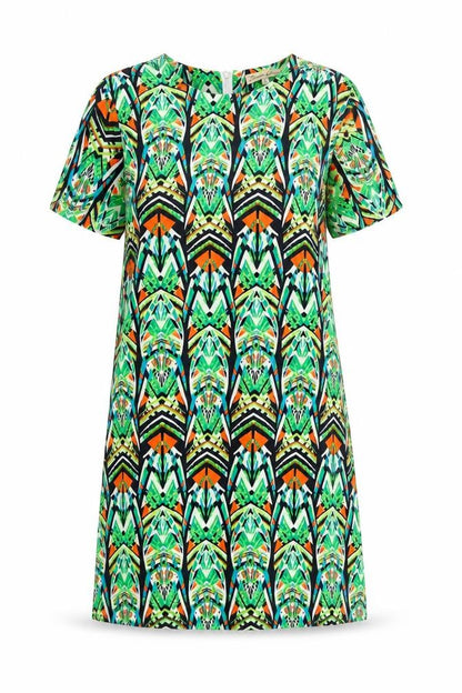 Cameo Rose Womens Multicoloured Geometric Polyester A-Line Size 12 Round Neck Zip