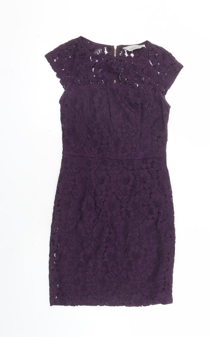 Dorothy Perkins Womens Purple Floral Nylon A-Line Size 6 Round Neck Zip