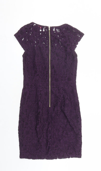 Dorothy Perkins Womens Purple Floral Nylon A-Line Size 6 Round Neck Zip