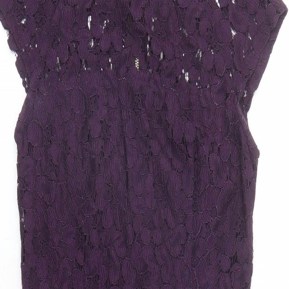 Dorothy Perkins Womens Purple Floral Nylon A-Line Size 6 Round Neck Zip