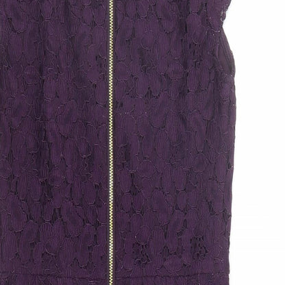 Dorothy Perkins Womens Purple Floral Nylon A-Line Size 6 Round Neck Zip