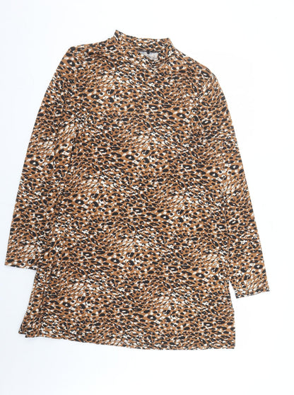 QED London Womens Brown Animal Print Polyester A-Line Size 16 Mock Neck Pullover - le