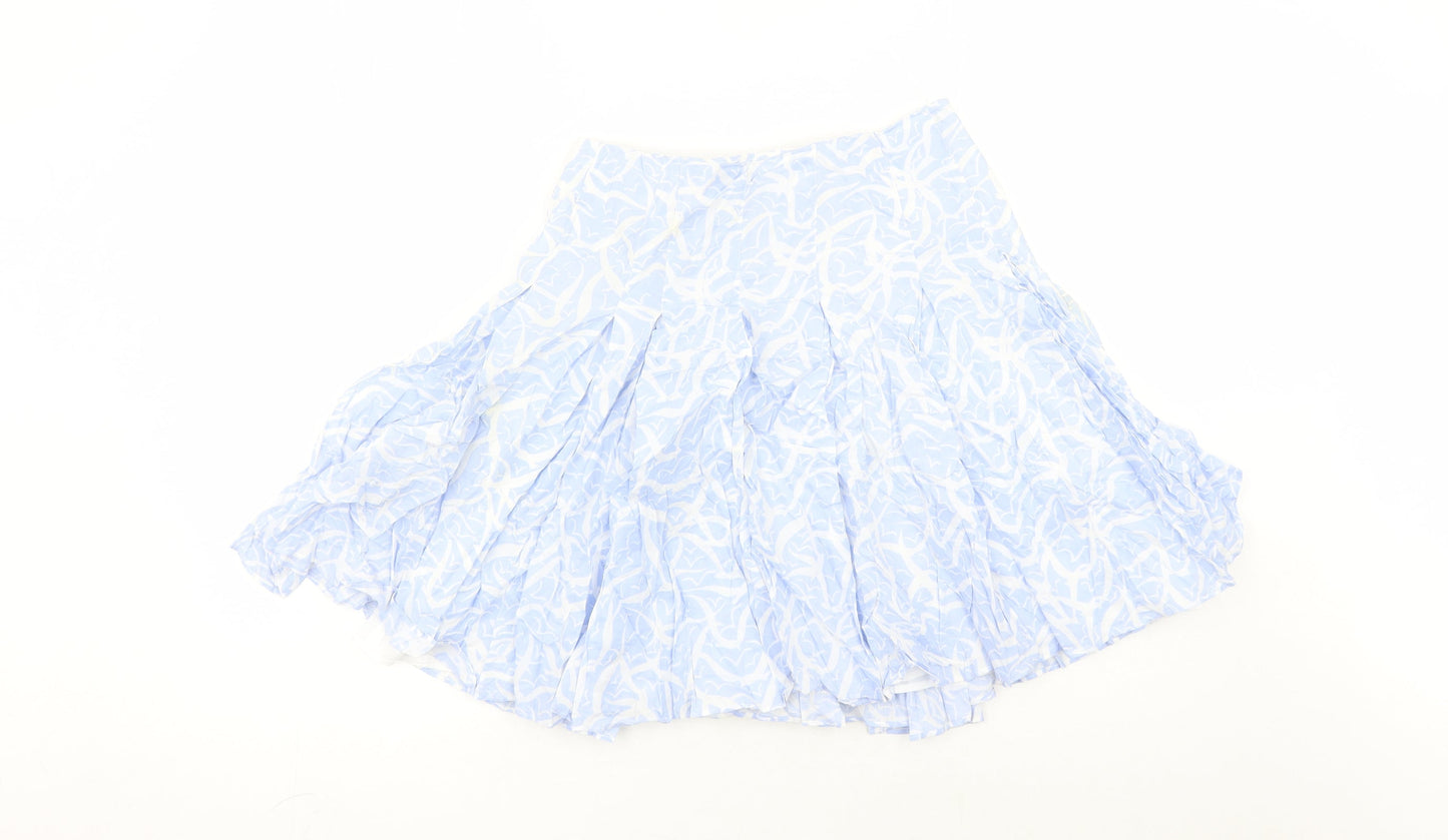 Crew Clothing Womens Blue Geometric Cotton Swing Skirt Size 8 Zip - Lined
