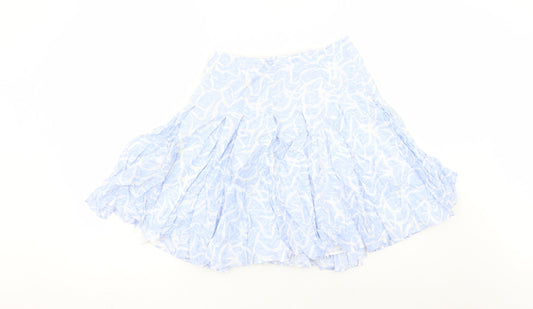 Crew Clothing Womens Blue Geometric Cotton Swing Skirt Size 8 Zip - Lined