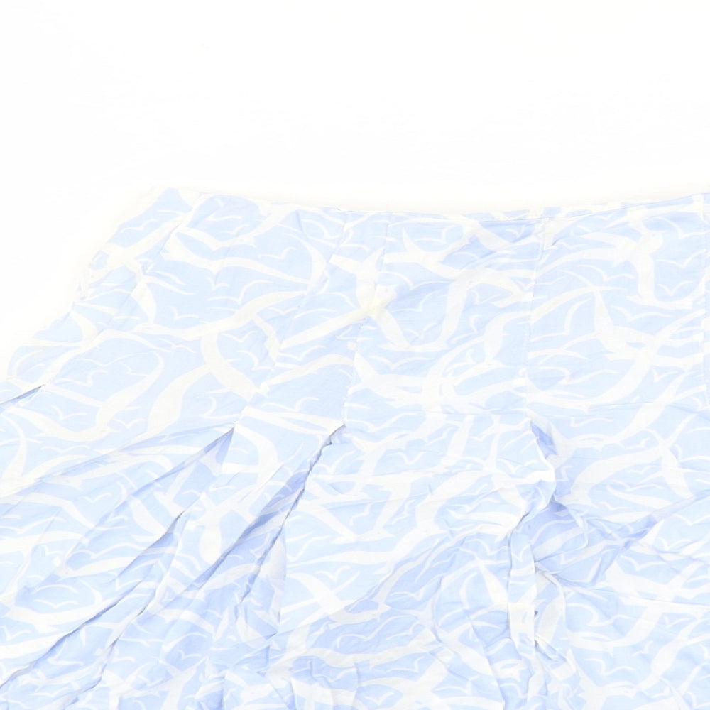 Crew Clothing Womens Blue Geometric Cotton Swing Skirt Size 8 Zip - Lined