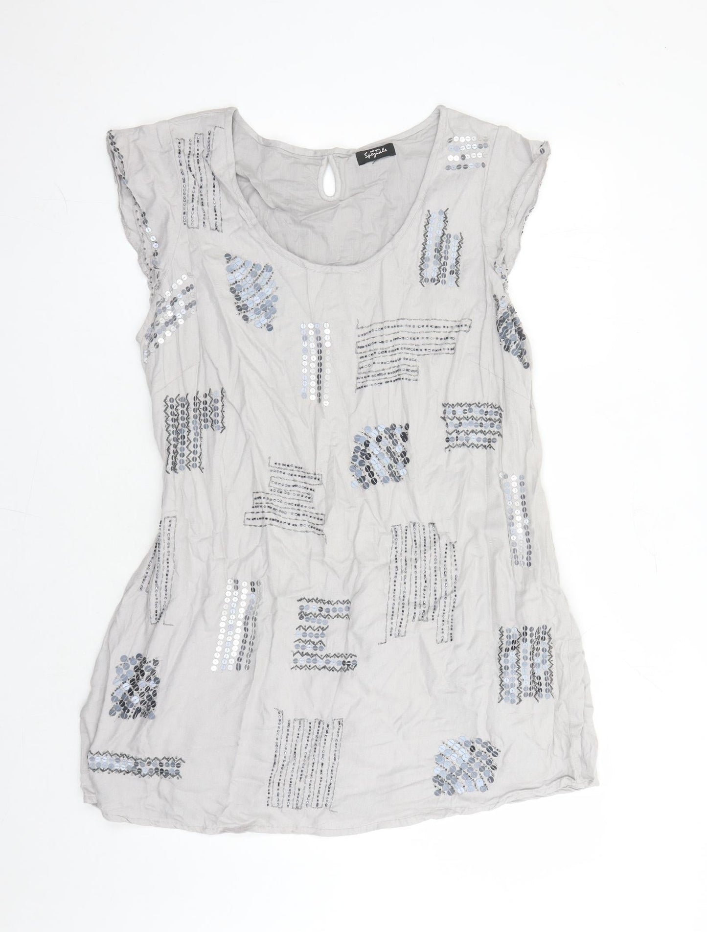 Per Una Womens Grey Viscose A-Line Size 20 Round Neck Pullover - Beaded Sequin Detail