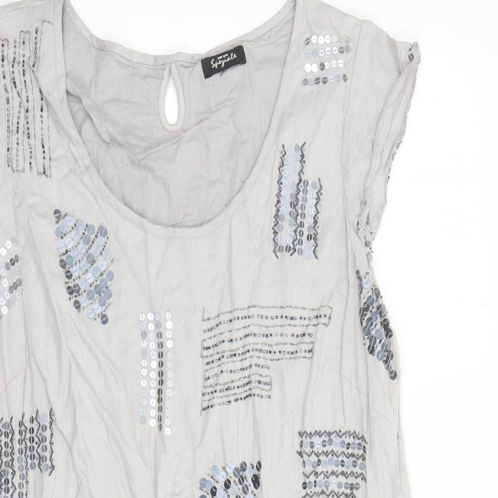 Per Una Womens Grey Viscose A-Line Size 20 Round Neck Pullover - Beaded Sequin Detail