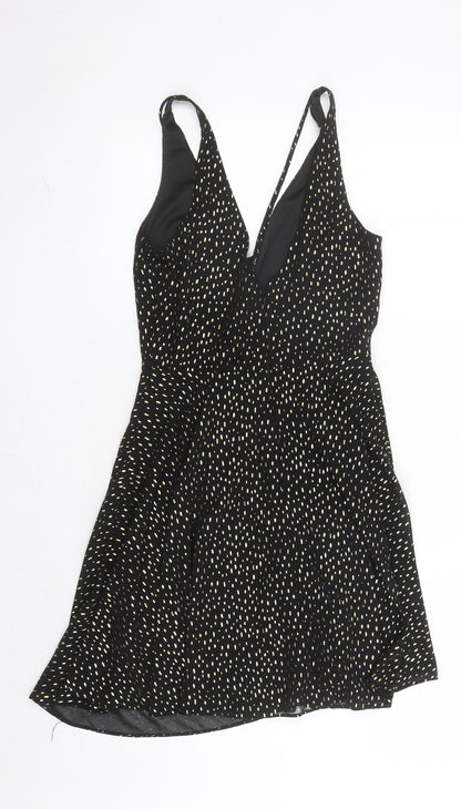 Miss Selfridge Womens Black Geometric Polyester Fit & Flare Size 6 V-Neck Zip