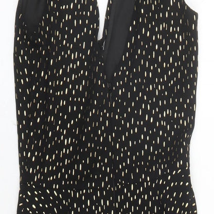 Miss Selfridge Womens Black Geometric Polyester Fit & Flare Size 6 V-Neck Zip
