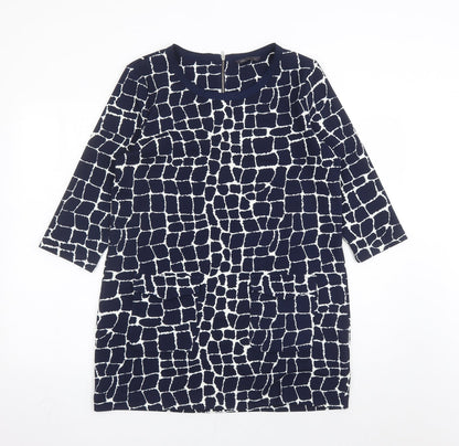 Marks and Spencer Womens Blue Geometric Polyester A-Line Size 14 Round Neck Zip