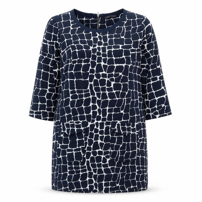 Marks and Spencer Womens Blue Geometric Polyester A-Line Size 14 Round Neck Zip