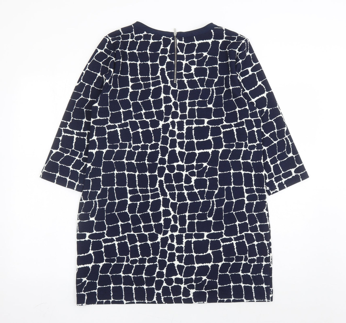 Marks and Spencer Womens Blue Geometric Polyester A-Line Size 14 Round Neck Zip