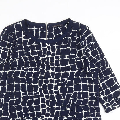 Marks and Spencer Womens Blue Geometric Polyester A-Line Size 14 Round Neck Zip