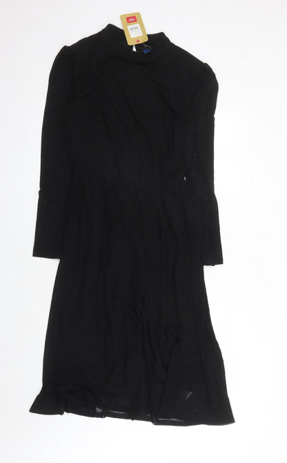 Cotton Traders Womens Black Polyester Fit & Flare Size 14 Mock Neck Button