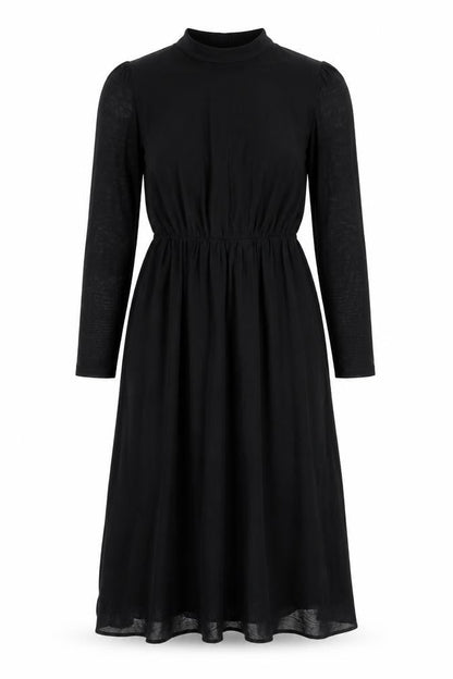 Cotton Traders Womens Black Polyester Fit & Flare Size 14 Mock Neck Button