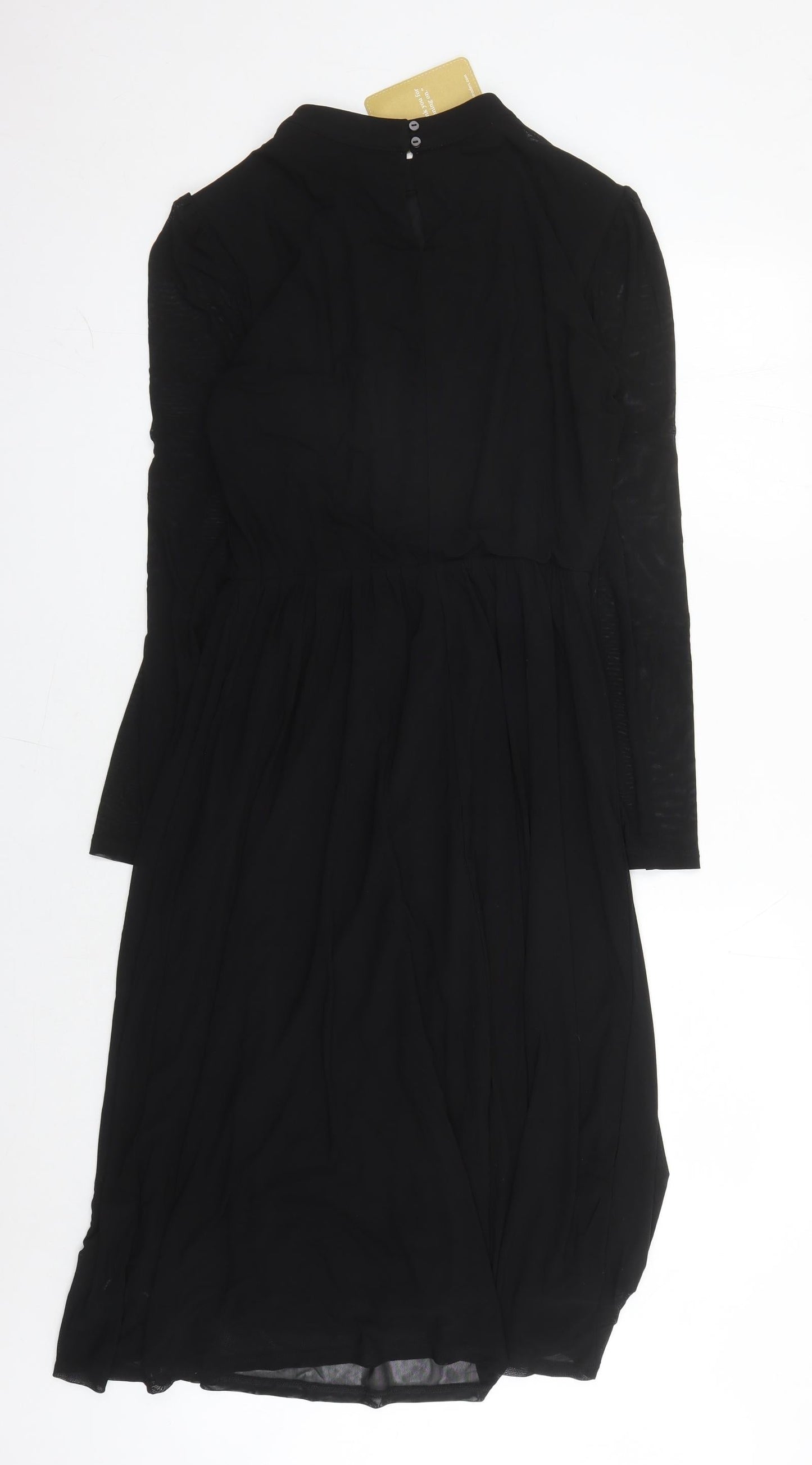 Cotton Traders Womens Black Polyester Fit & Flare Size 14 Mock Neck Button