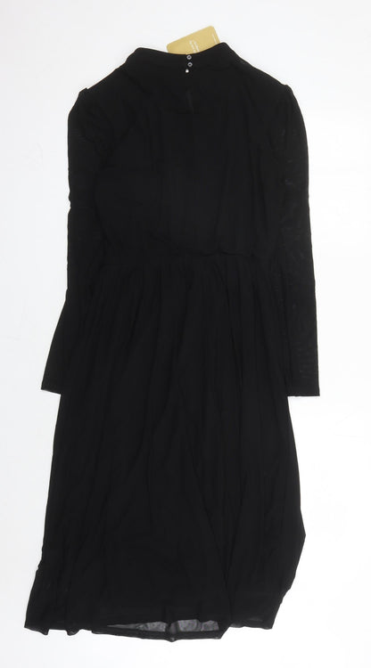 Cotton Traders Womens Black Polyester Fit & Flare Size 14 Mock Neck Button