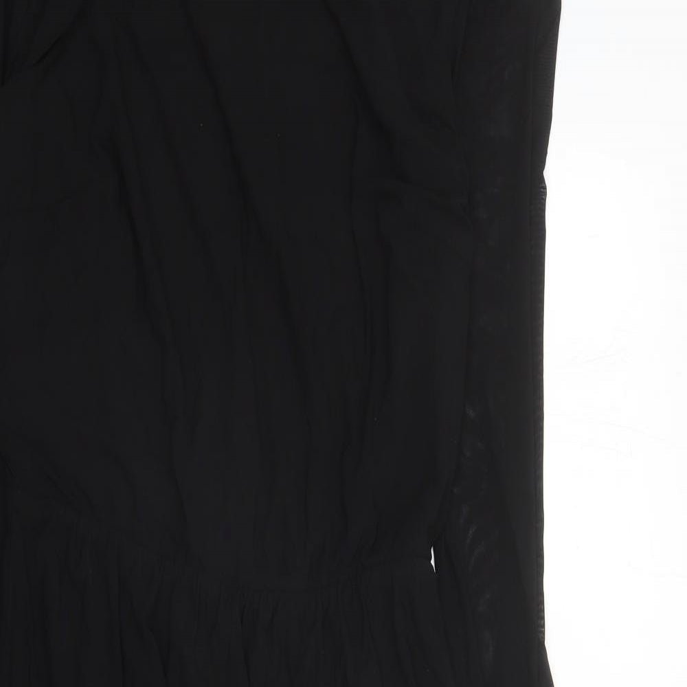 Cotton Traders Womens Black Polyester Fit & Flare Size 14 Mock Neck Button