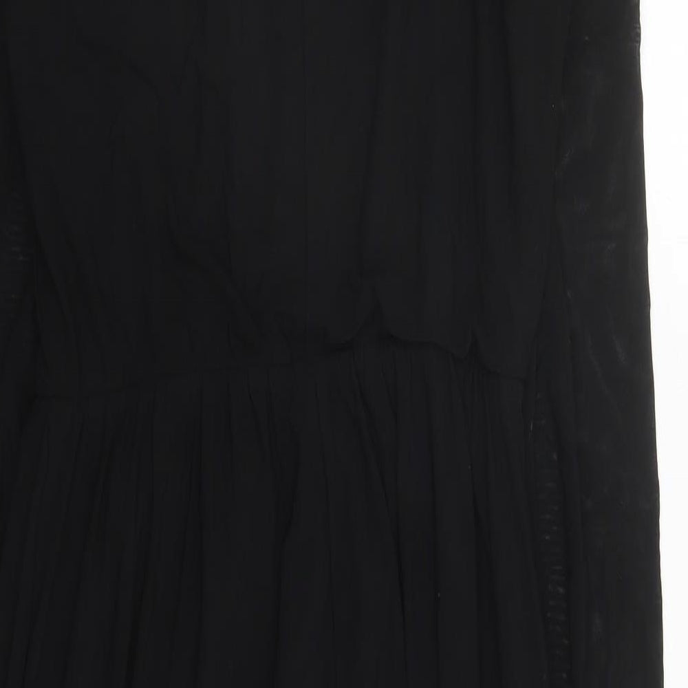 Cotton Traders Womens Black Polyester Fit & Flare Size 14 Mock Neck Button