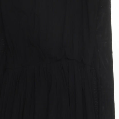 Cotton Traders Womens Black Polyester Fit & Flare Size 14 Mock Neck Button