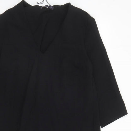 Marks and Spencer Womens Black Polyester A-Line Size 12 V-Neck Pullover