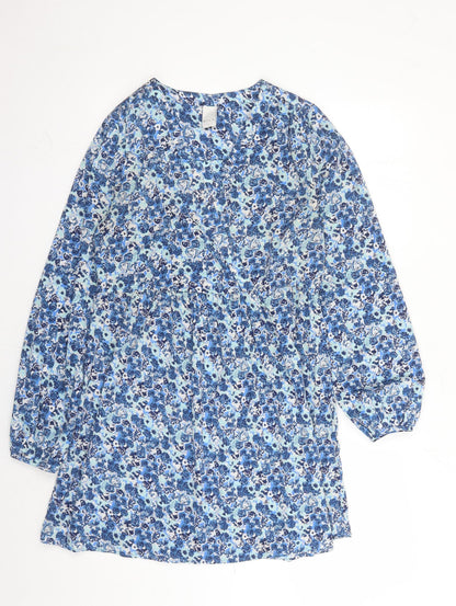 VILA Womens Blue Floral Polyester A-Line Size S V-Neck Pullover