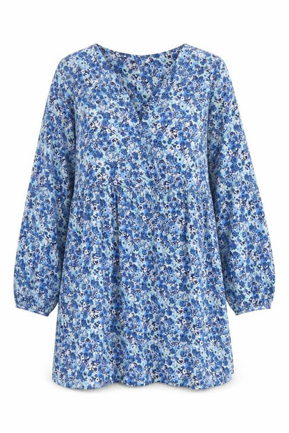 VILA Womens Blue Floral Polyester A-Line Size S V-Neck Pullover